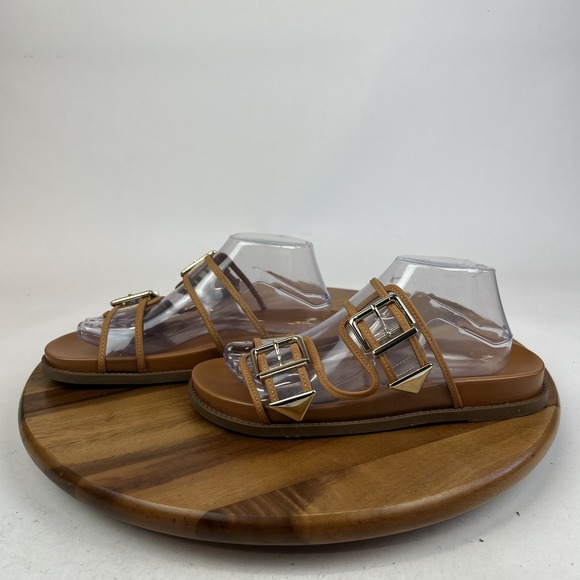 Womens Schutz Naomi Vinyl Leather Double Strap Slip On Sandals Slides Size 10 B - Picture 2 of 9